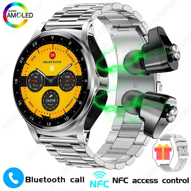 2023 New Smart Watch 2 in 1 With Bluetooth Headset 1.39 inch AMOLED BT Call NFC Smartwatch Men Music Sports Watches For Huawei | Fugo Best